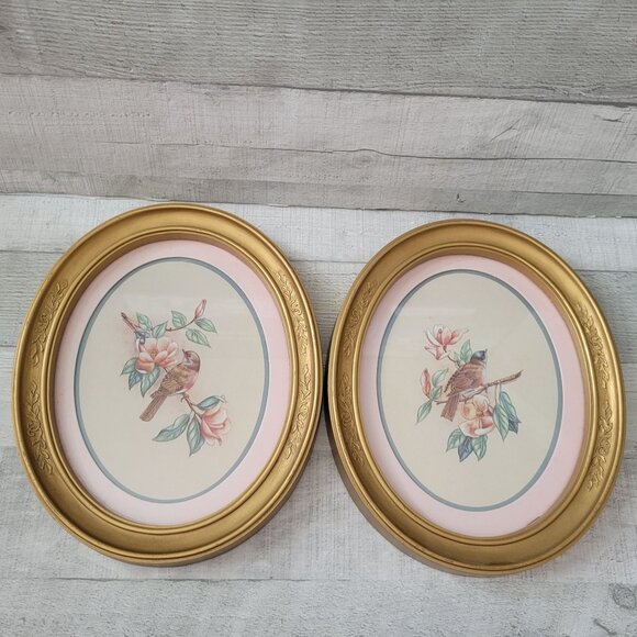 Homco | Accents | Vintage Homco Oval Gold Frames W Bird Floral Prints ...